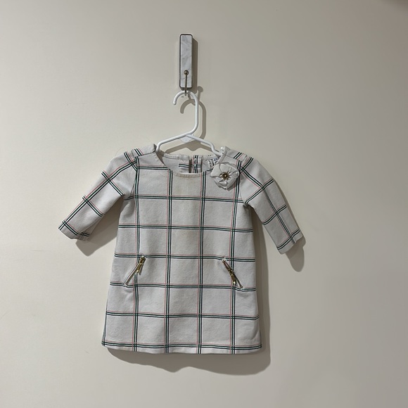 • Janie and Jack • Baby Girls WINDOWPANE PONTE DRESS White / Green / Pink 12-18 - Picture 2 of 3